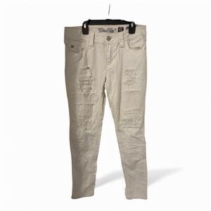 Miss Me White Mid Rise Distressed Cuffed Skinny Jeans Size 29